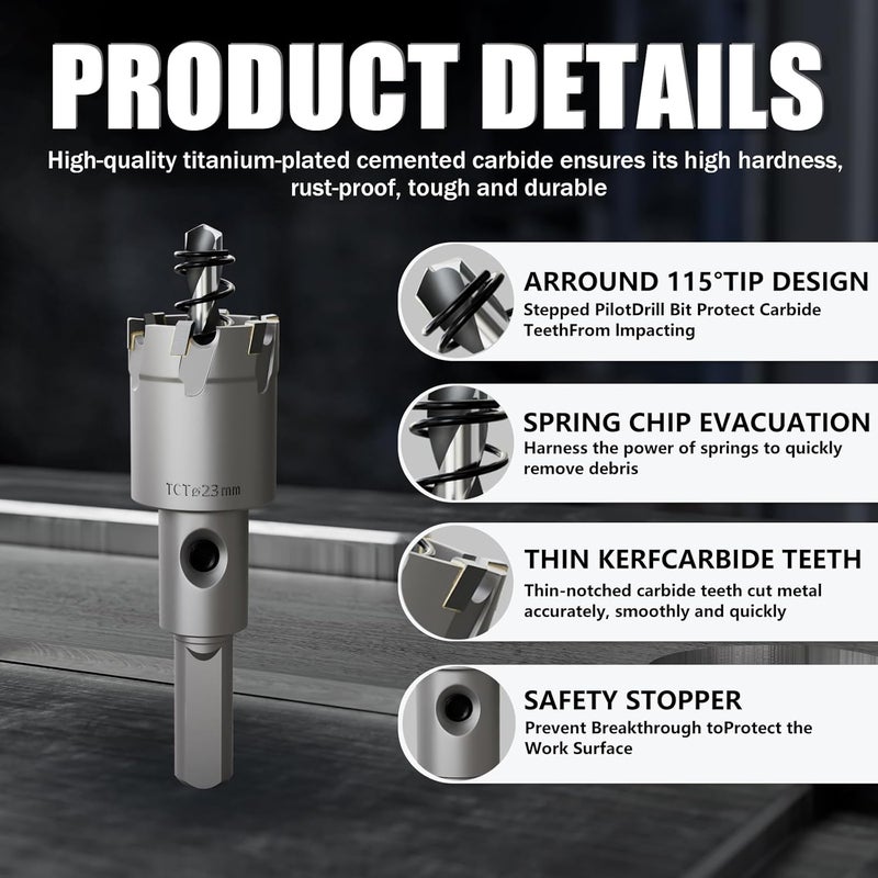 GSTK Heavy Duty Carbide Hole Saw Set, 29/32” (23mm), Extra Deep Cutting Depth of 1.1 Inches (28mm) - Ideal for Stainless Steel, Mild Steel, Iron, Copper, Brass, and Plastic - Image 5